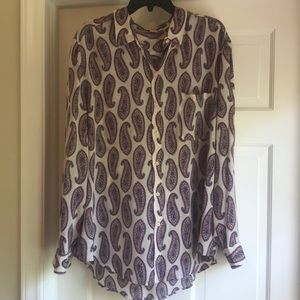 Long Sleeved silk shirt in pink paisley